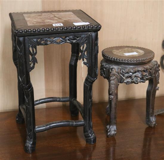 Two Chinese vase stands, H.45cm. H.43cm
